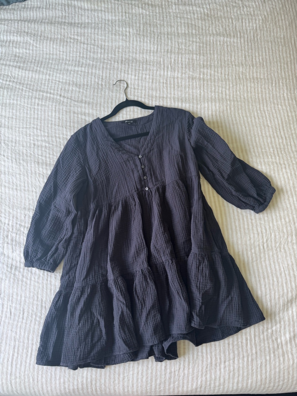 Madewell Black Gauze Tiered Mini Dress